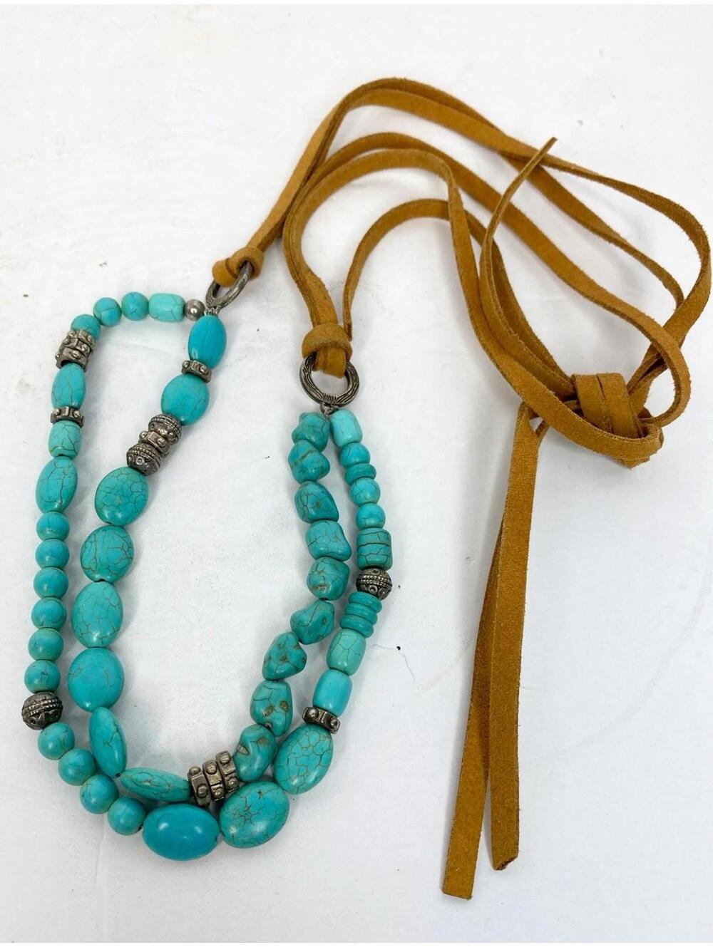 Turquoise + Leather + Sterling Necklace